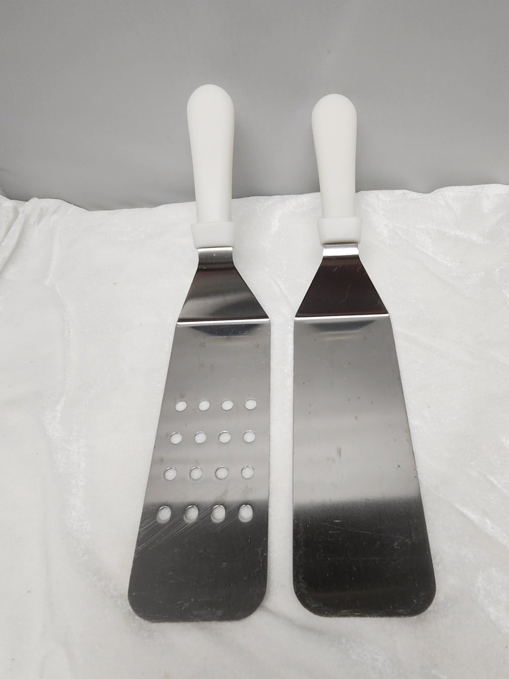 White Handle Stainless Steel Turner and Slotted Spatula Set